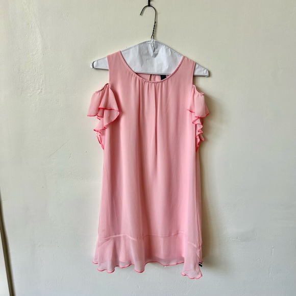 Tommy Hilfiger Girls Large Pink Cut Out Shoulder Ruffle Dress - Picture 1 of 7